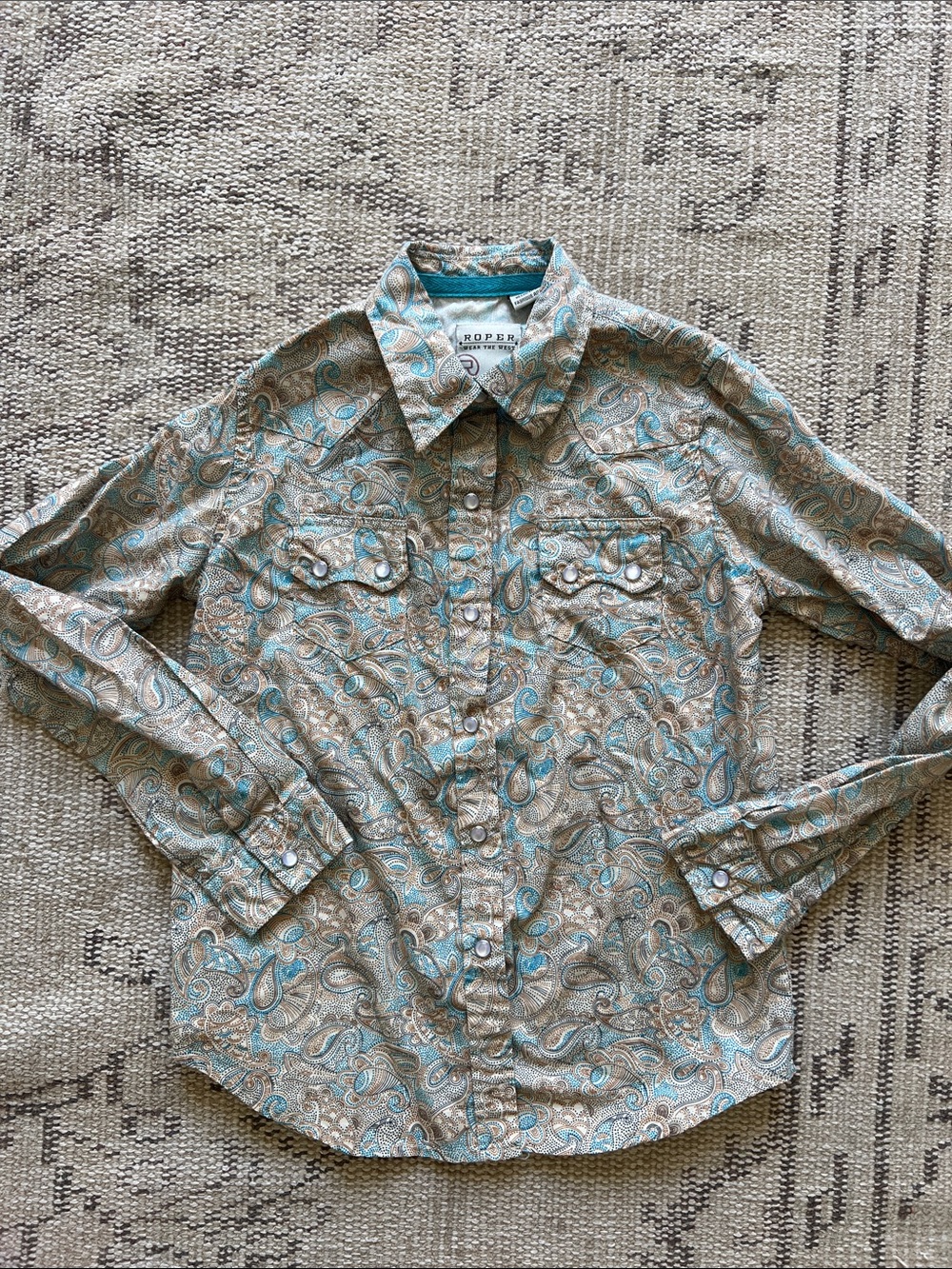 Roper Kids' Teal and Tan Paisley Button-Down Shirt